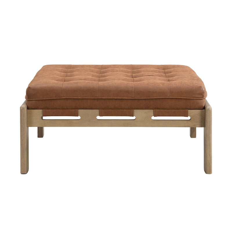 34 Pouf ottomano capitonné, tavolino ottomano quadrato in pelle con struttura in legno di gomma