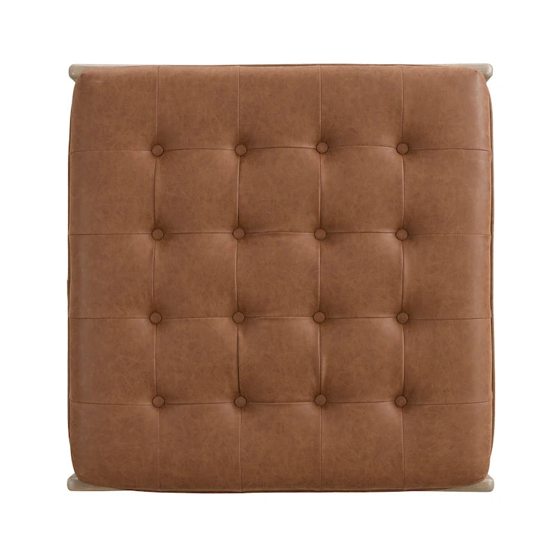 34 Pouf ottomano capitonné, tavolino ottomano quadrato in pelle con struttura in legno di gomma
