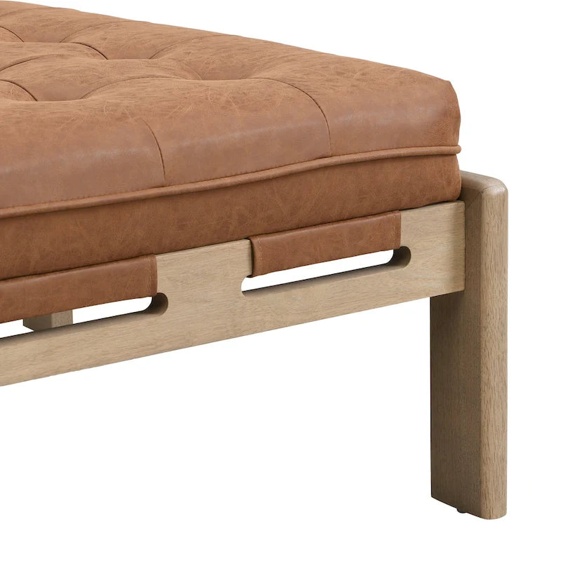34 Pouf ottomano capitonné, tavolino ottomano quadrato in pelle con struttura in legno di gomma