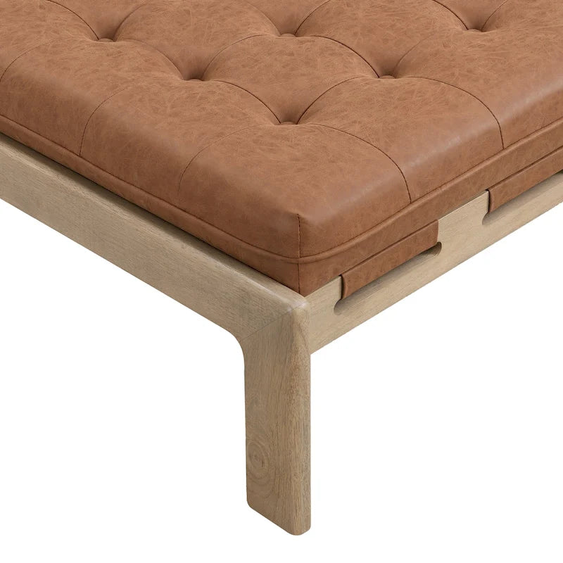 34 Pouf ottomano capitonné, tavolino ottomano quadrato in pelle con struttura in legno di gomma
