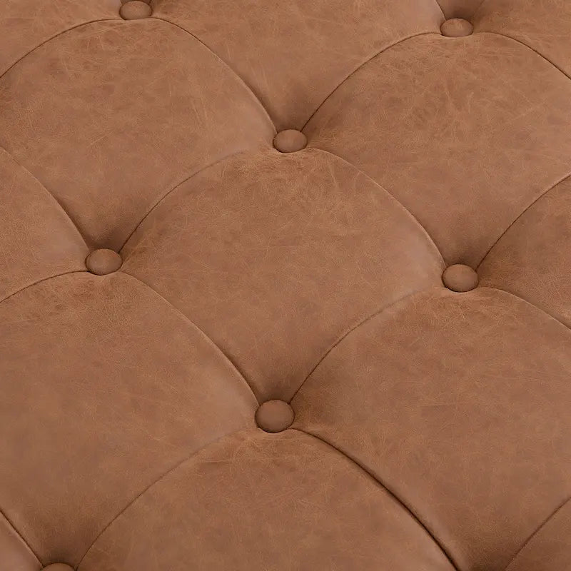 34 Pouf ottomano capitonné, tavolino ottomano quadrato in pelle con struttura in legno di gomma