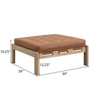 34 Pouf ottomano capitonné, tavolino ottomano quadrato in pelle con struttura in legno di gomma