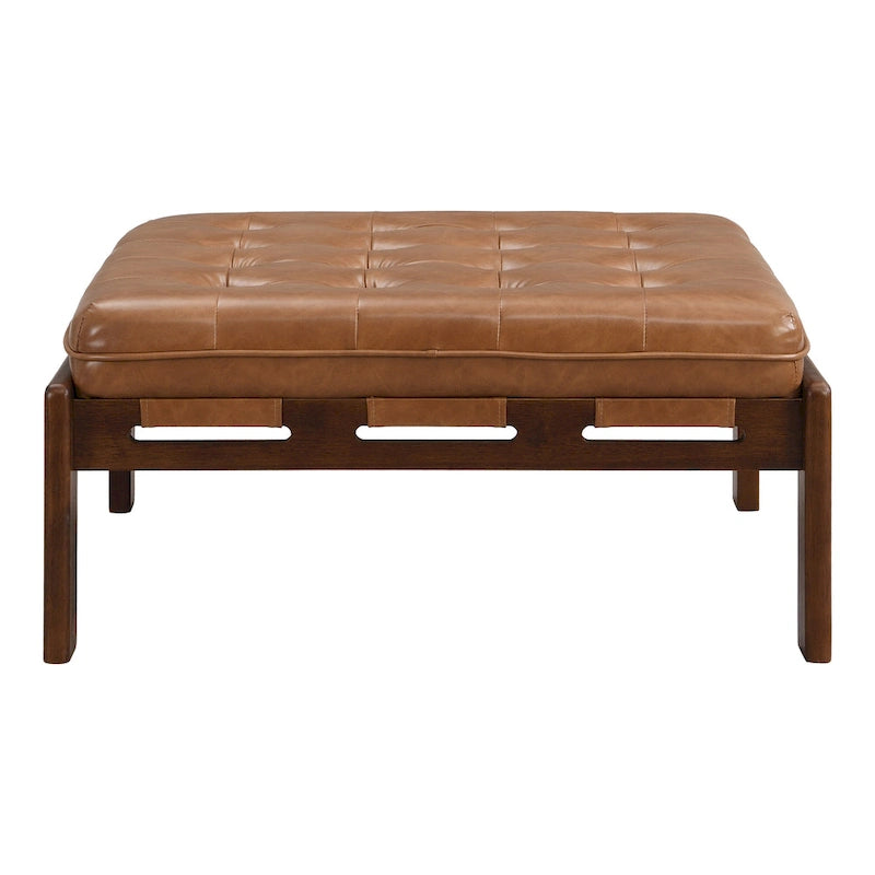34 Pouf ottomano capitonné, tavolino ottomano quadrato in pelle con struttura in legno di gomma