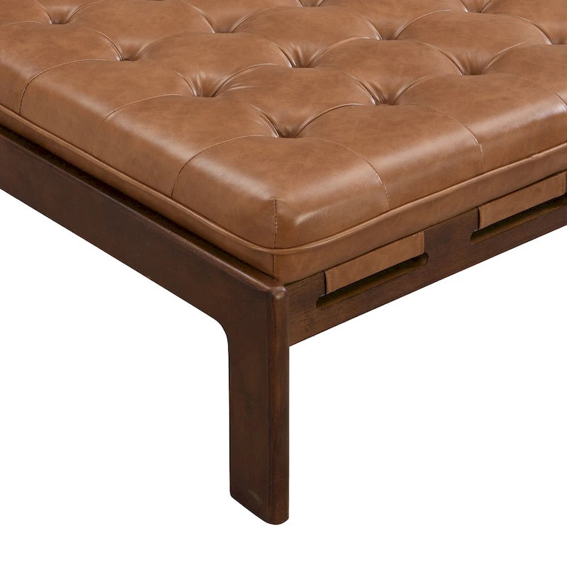 34 Pouf ottomano capitonné, tavolino ottomano quadrato in pelle con struttura in legno di gomma
