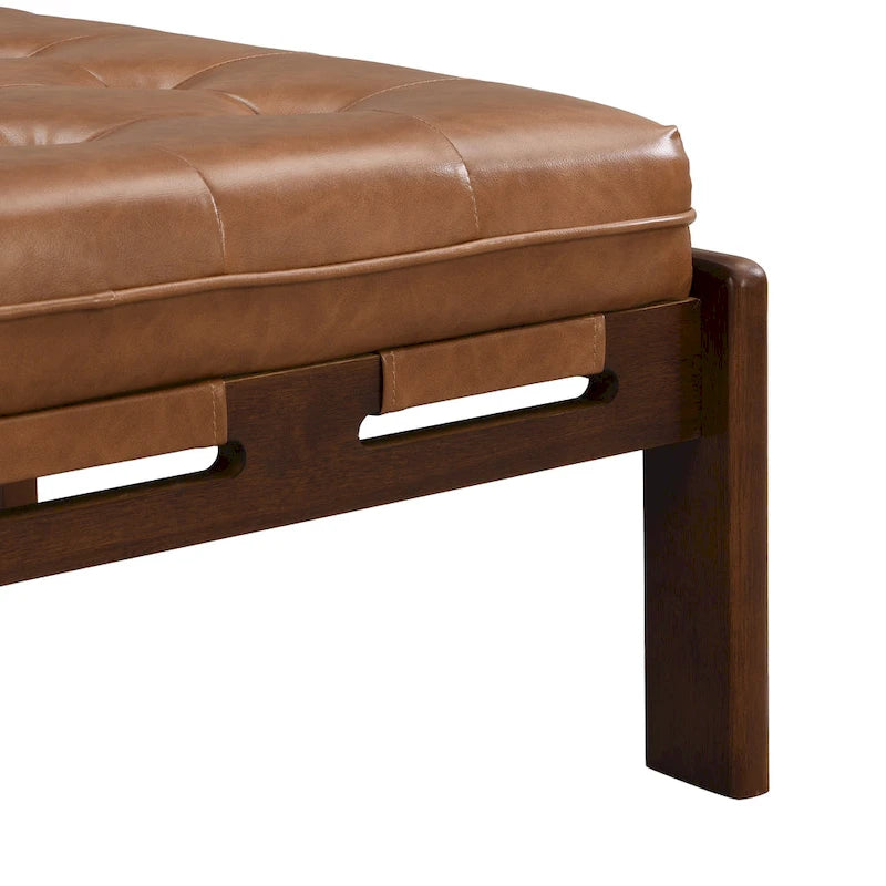 34 Pouf ottomano capitonné, tavolino ottomano quadrato in pelle con struttura in legno di gomma