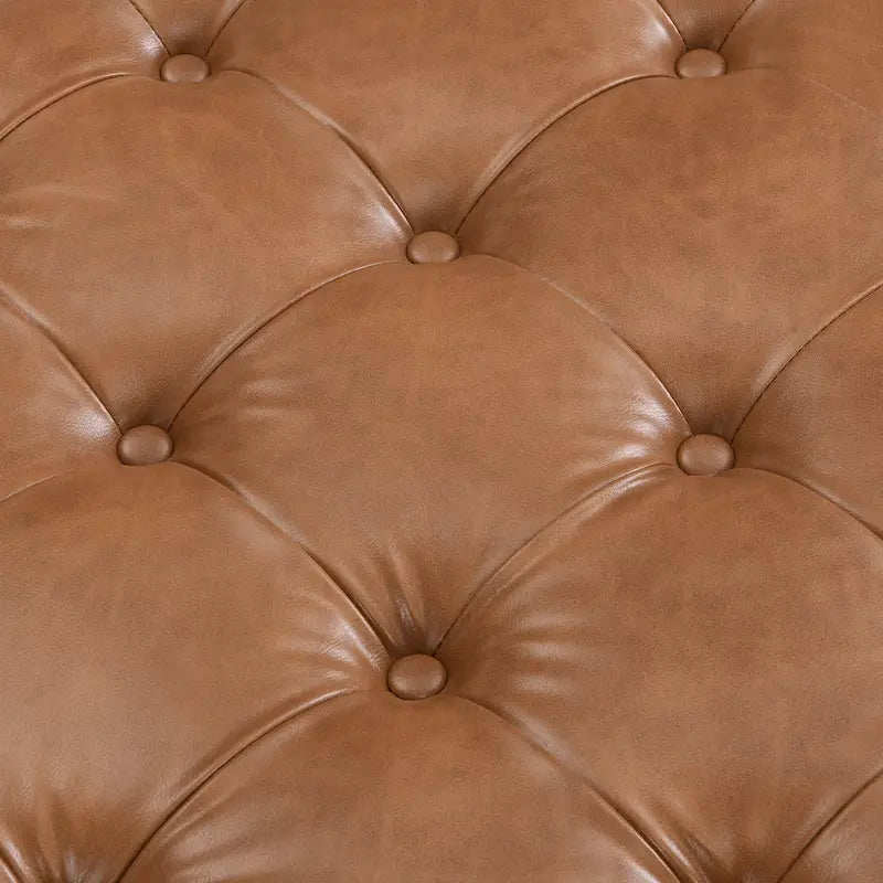 34 Pouf ottomano capitonné, tavolino ottomano quadrato in pelle con struttura in legno di gomma
