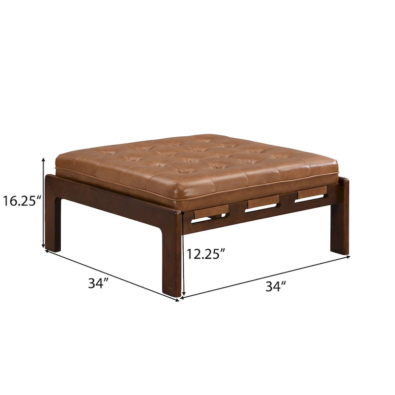 34 Pouf ottomano capitonné, tavolino ottomano quadrato in pelle con struttura in legno di gomma