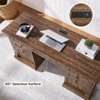 Scrivania rustica da computer, Scrivania da ufficio in legno con stazione di ricarica