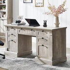 Scrivania rustica da computer, Scrivania da ufficio in legno con stazione di ricarica
