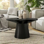 Tavolino moderno rotondo con base in legno massello