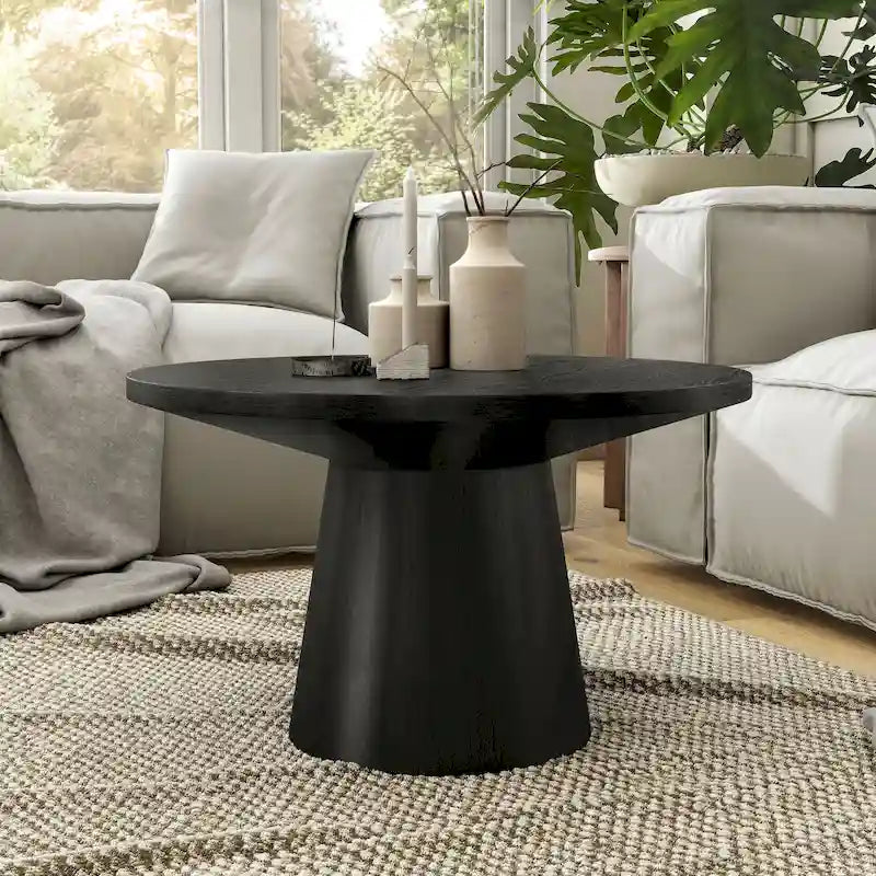 Tavolino moderno rotondo con base in legno massello
