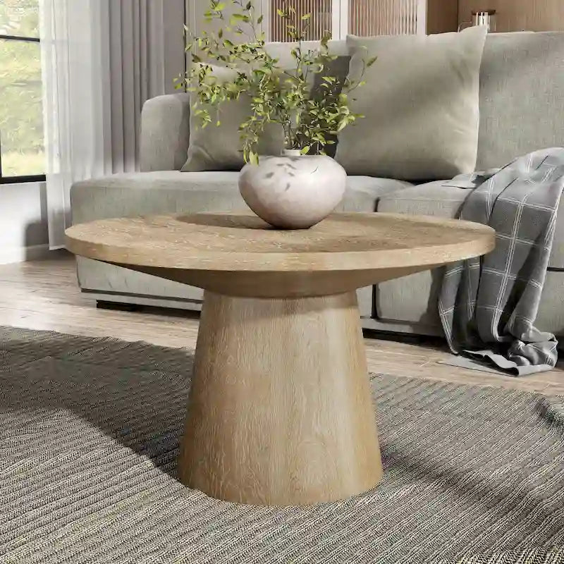 Tavolino moderno rotondo con base in legno massello