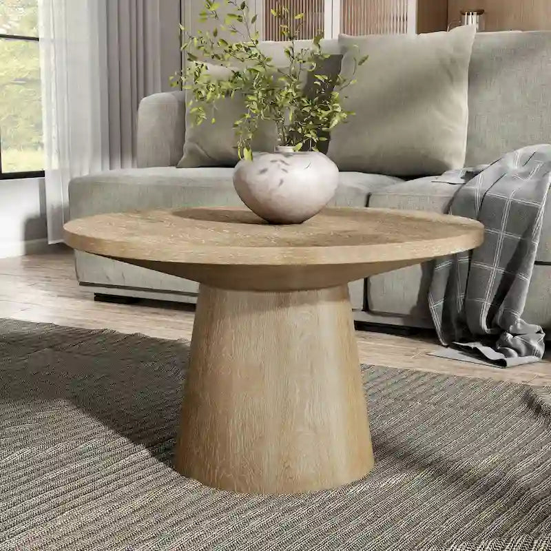 Tavolino moderno rotondo con base in legno massello