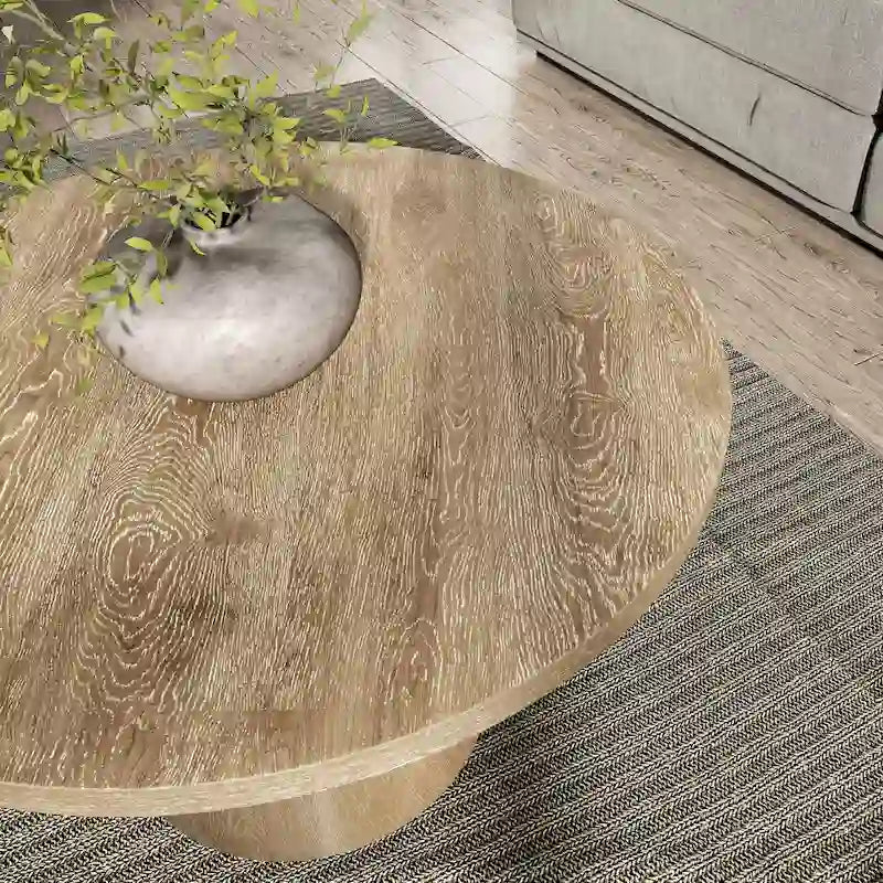 Tavolino moderno rotondo con base in legno massello