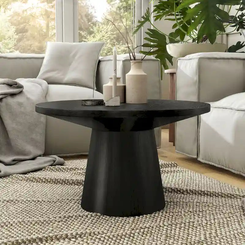 Tavolino moderno rotondo con base in legno massello