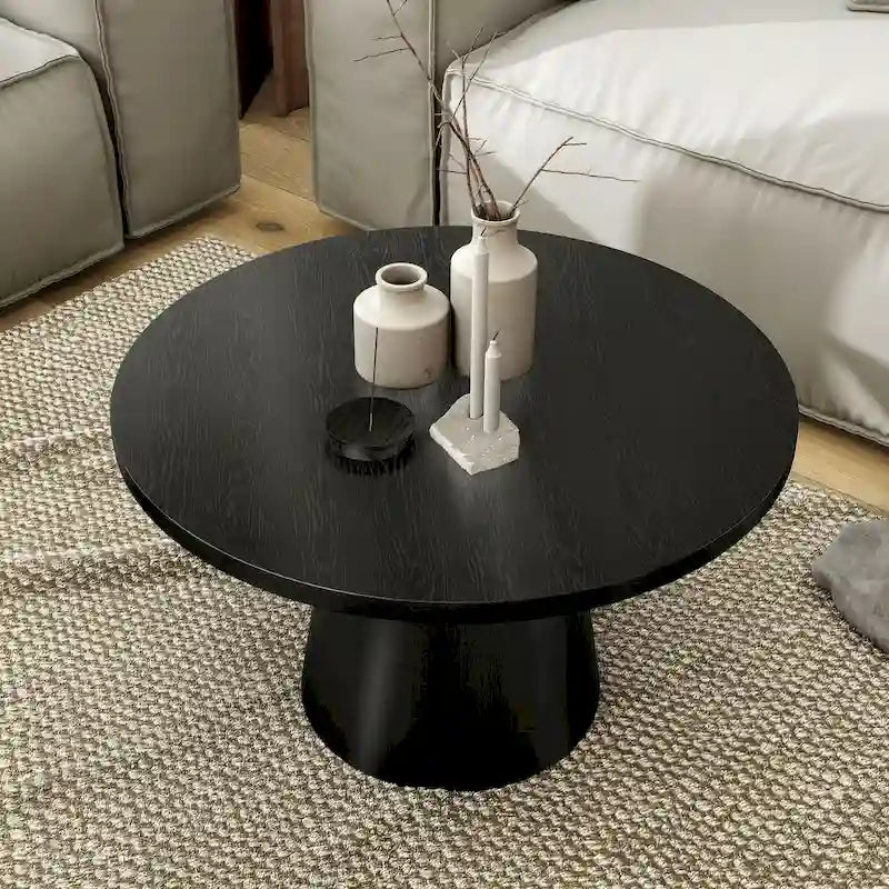 Tavolino moderno rotondo con base in legno massello