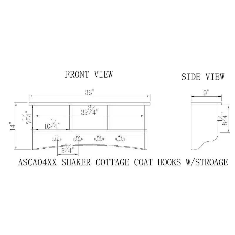 Appendiabiti a muro Shaker Cottage con vano portaoggetti - Alaterre Furniture