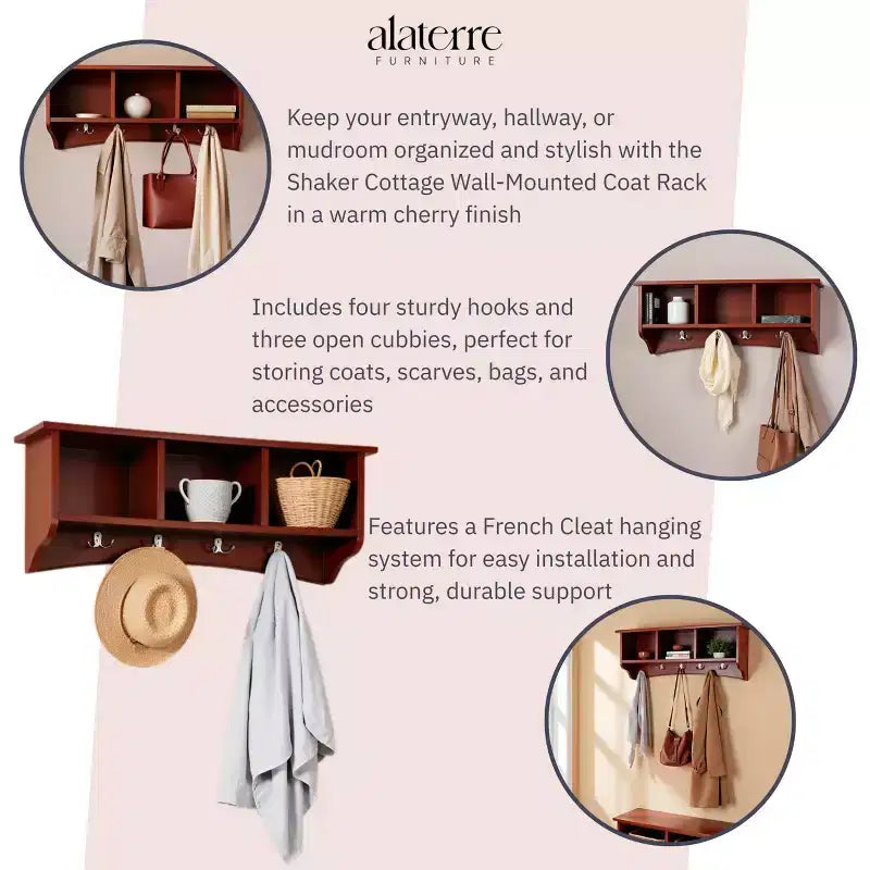 Appendiabiti a muro Shaker Cottage con vano portaoggetti - Alaterre Furniture