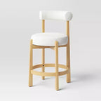 25.5" Sculptural Upholstered and Wood Boucle Counter Height Barstool with Footrest Cream - Threshold™