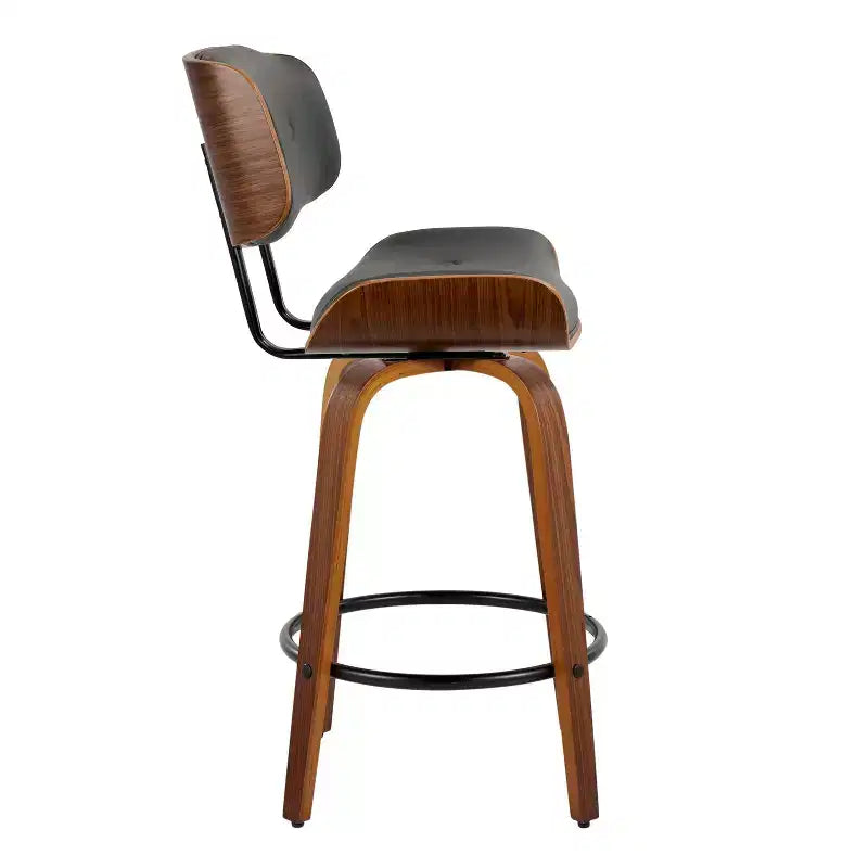 LumiSource, Set di 2 sgabelli da bar Lombardi altezza bancone, noce/nero/PU grigio: girevoli, poggiapiedi, design moderno di metà secolo