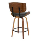 LumiSource, Set di 2 sgabelli da bar Lombardi altezza bancone, noce/nero/PU grigio: girevoli, poggiapiedi, design moderno di metà secolo