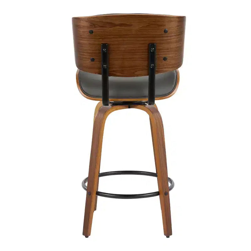 LumiSource, Set di 2 sgabelli da bar Lombardi altezza bancone, noce/nero/PU grigio: girevoli, poggiapiedi, design moderno di metà secolo