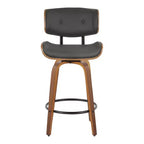 LumiSource, Set di 2 sgabelli da bar Lombardi altezza bancone, noce/nero/PU grigio: girevoli, poggiapiedi, design moderno di metà secolo
