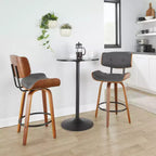 LumiSource, Set di 2 sgabelli da bar Lombardi altezza bancone, noce/nero/PU grigio: girevoli, poggiapiedi, design moderno di metà secolo