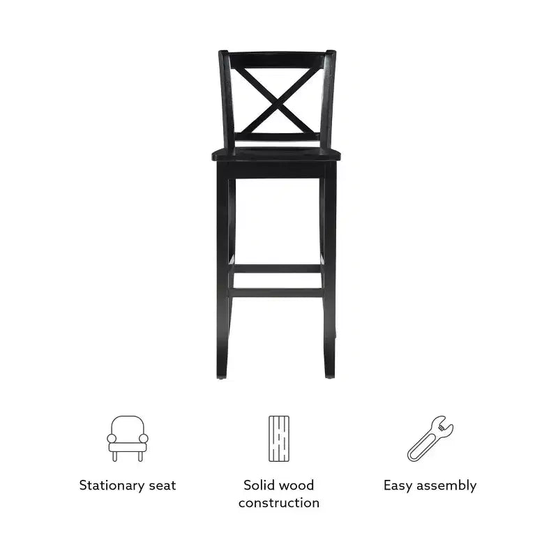 Sgabello da bar X Back in legno Torino da 76 cm - Nero - Linon: Legno massello di gomma, Senza imbottitura, Senza braccioli