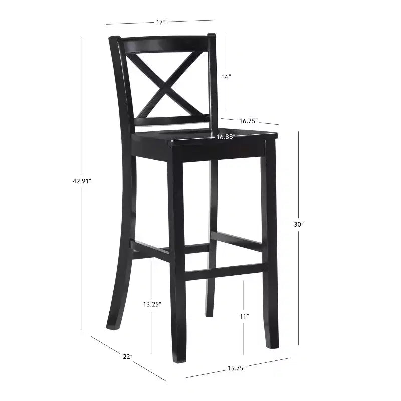 Sgabello da bar X Back in legno Torino da 76 cm - Nero - Linon: Legno massello di gomma, Senza imbottitura, Senza braccioli