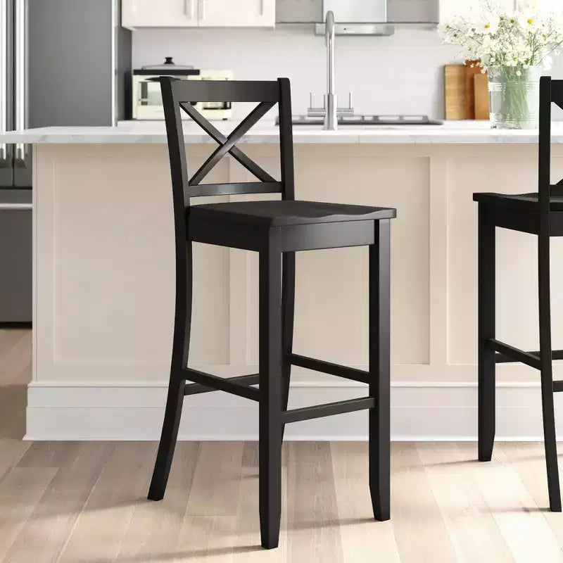 Sgabello da bar X Back in legno Torino da 76 cm - Nero - Linon: Legno massello di gomma, Senza imbottitura, Senza braccioli