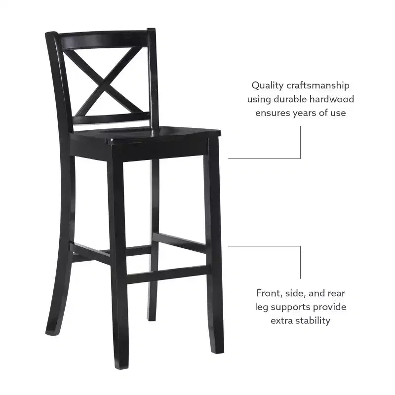 Sgabello da bar X Back in legno Torino da 76 cm - Nero - Linon: Legno massello di gomma, Senza imbottitura, Senza braccioli