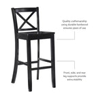 Sgabello da bar X Back in legno Torino da 76 cm - Nero - Linon: Legno massello di gomma, Senza imbottitura, Senza braccioli