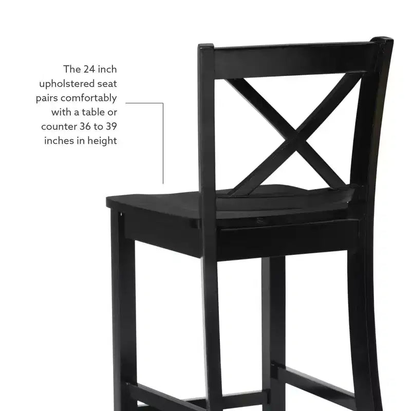 Sgabello da bar X Back in legno Torino da 76 cm - Nero - Linon: Legno massello di gomma, Senza imbottitura, Senza braccioli