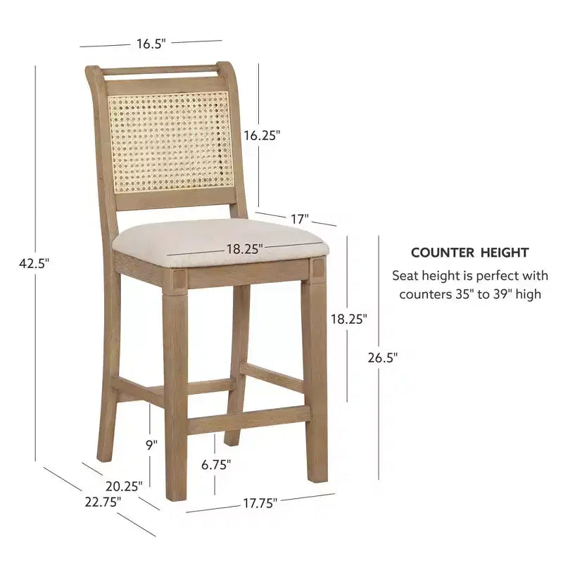 Sgabello da bar Linon Emmy Cane Counter Height naturale