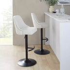 LumiSource Set di 2 Sgabelli da Bar Marcel con Borchie Metallo Nero/Tessuto Crema/Metallo Ottone