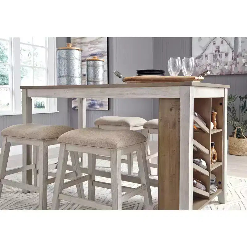 Signature Design by Ashley Set di 2 sgabelli da bar Skempton imbottiti ad altezza bancone Beige: Poliestere, Struttura in legno, Poggiapiedi