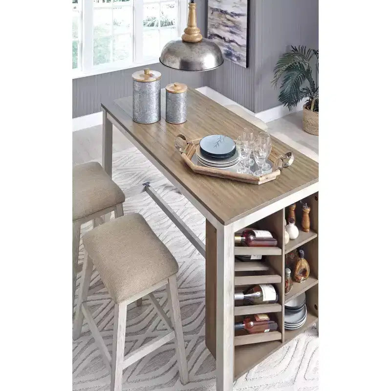 Signature Design by Ashley Set di 2 sgabelli da bar Skempton imbottiti ad altezza bancone Beige: Poliestere, Struttura in legno, Poggiapiedi