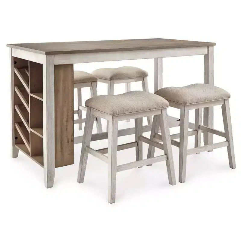 Signature Design by Ashley Set di 2 sgabelli da bar Skempton imbottiti ad altezza bancone Beige: Poliestere, Struttura in legno, Poggiapiedi