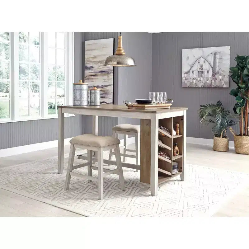 Signature Design by Ashley Set di 2 sgabelli da bar Skempton imbottiti ad altezza bancone Beige: Poliestere, Struttura in legno, Poggiapiedi