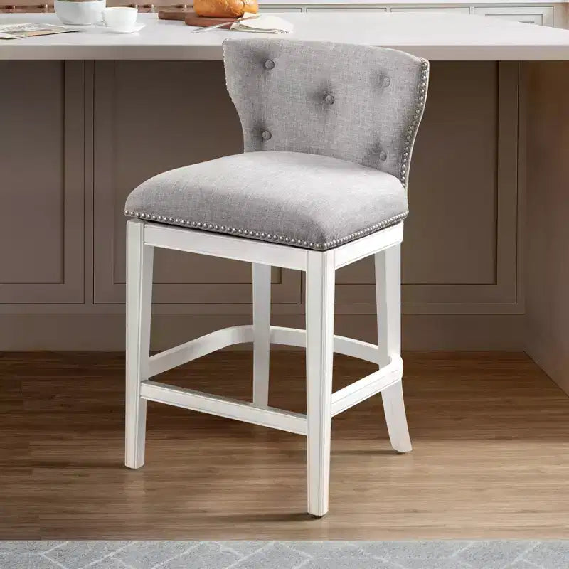 Sgabello da bar Miranda Swivel ad altezza bancone, bianco - Alaterre Furniture: 91 cm, imbottito, telaio in legno di gomma