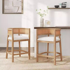 Christopher Knight Home Set di 2 Sgabelli da Bar Altezza Bancone Amir Contemporanei in Legno di Gomma Tappezzati con Schienale Curvo in Rattan Rovere