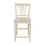 Sgabello da Bar a Contatore Senza Finitura con Schienale Alto 24" - International Concepts: Legno massello di Para, Design senza braccioli, Capacità 113 kg