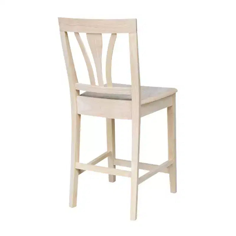 Sgabello da Bar a Contatore Senza Finitura con Schienale Alto 24" - International Concepts: Legno massello di Para, Design senza braccioli, Capacità 113 kg