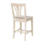Sgabello da Bar a Contatore Senza Finitura con Schienale Alto 24" - International Concepts: Legno massello di Para, Design senza braccioli, Capacità 113 kg