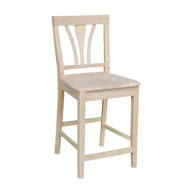 Sgabello da Bar a Contatore Senza Finitura con Schienale Alto 24" - International Concepts: Legno massello di Para, Design senza braccioli, Capacità 113 kg