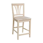 Sgabello da Bar a Contatore Senza Finitura con Schienale Alto 24" - International Concepts: Legno massello di Para, Design senza braccioli, Capacità 113 kg