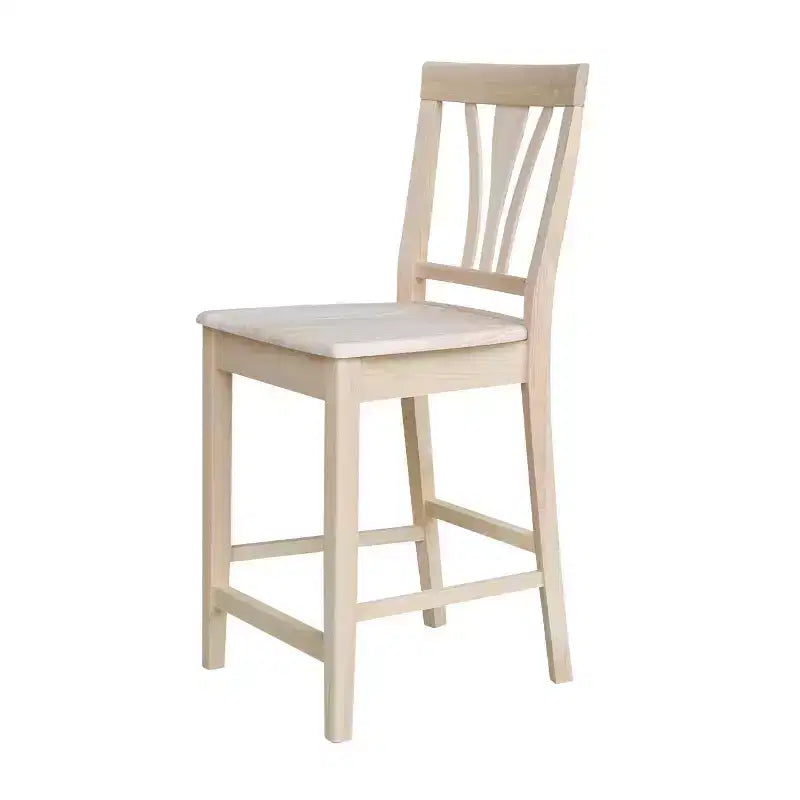 Sgabello da Bar a Contatore Senza Finitura con Schienale Alto 24" - International Concepts: Legno massello di Para, Design senza braccioli, Capacità 113 kg