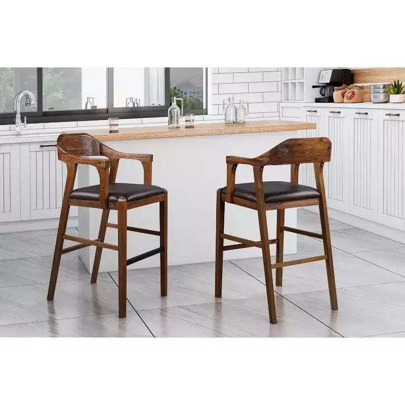 Sgabello da Bar Fisso Rasmus: Ecopelle da 74 cm, Legno Ecologico, Altezza Fissa - Boraam