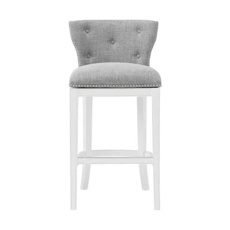 Sgabello Miranda girevole altezza bancone Bianco: schienale imbottito, borchie decorative - Alaterre Furniture